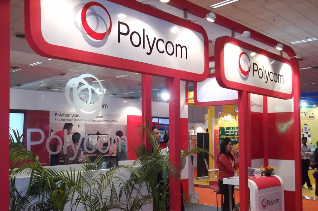 exibition Polycom exhibition booth with red branded stand