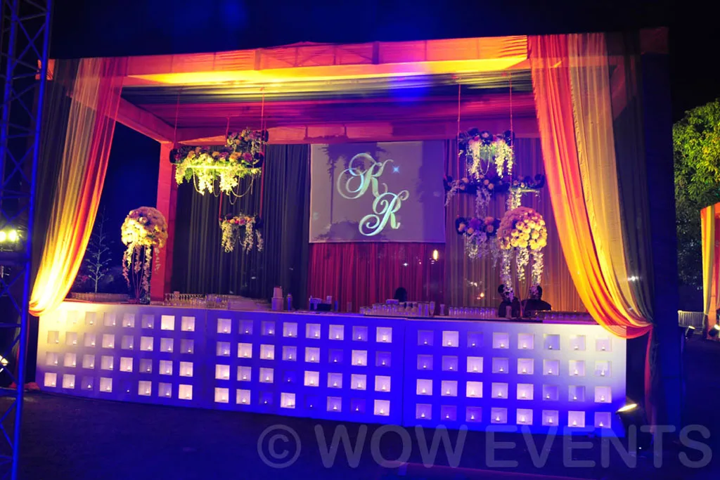 special-events-pic Decorated stage with draped canopy and LED-lit platform