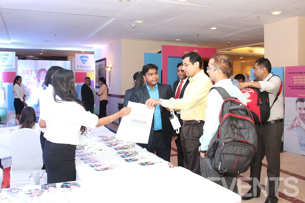 Guests at the F-Secure channel partners meet registration desk