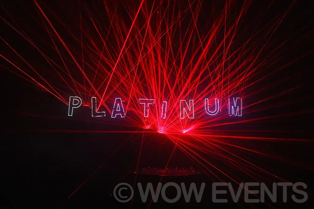 Red laser show spelling Platinum