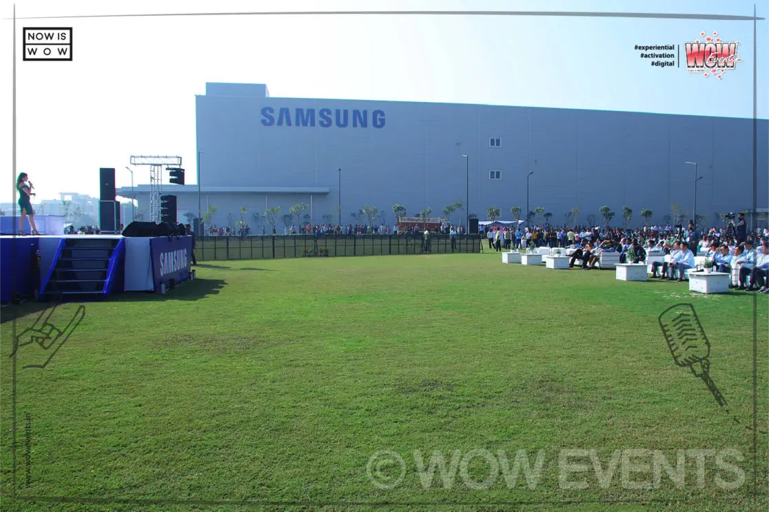 Lawn set up outside the Samsung factory