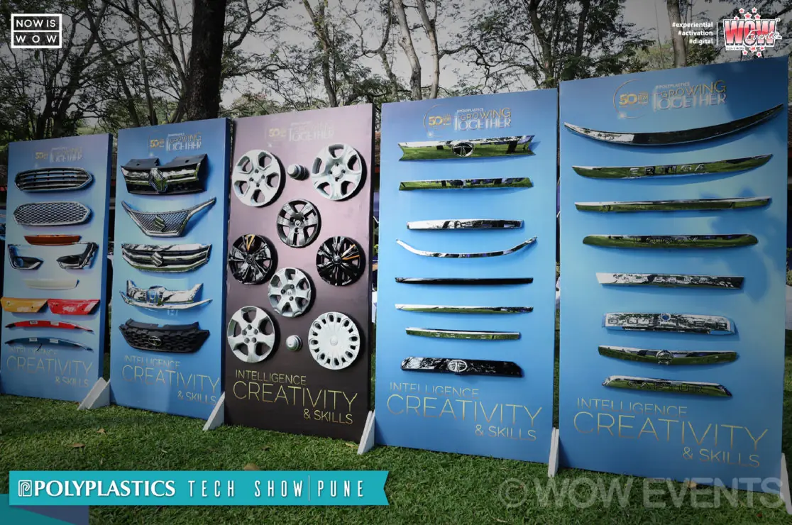 Outdoor product display boards at the tech show