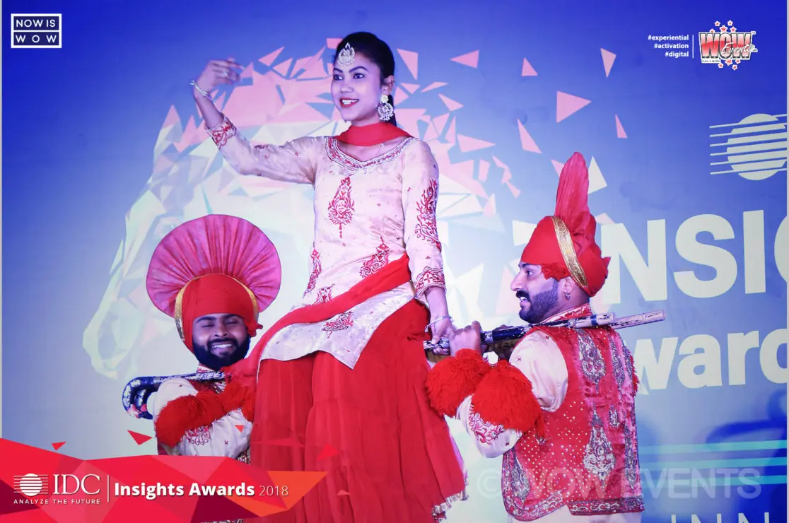 Bhangra performers on stage at the IDC Insights Awards 2018