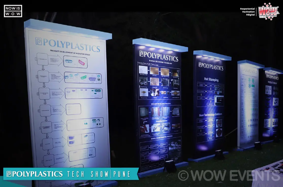 Product display panels at the Polyplastics tech show