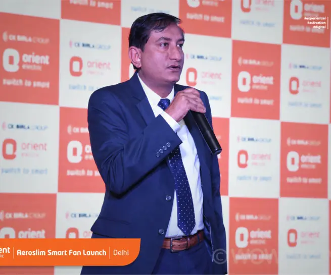 Orient executive speaking at the Aeroslim launch