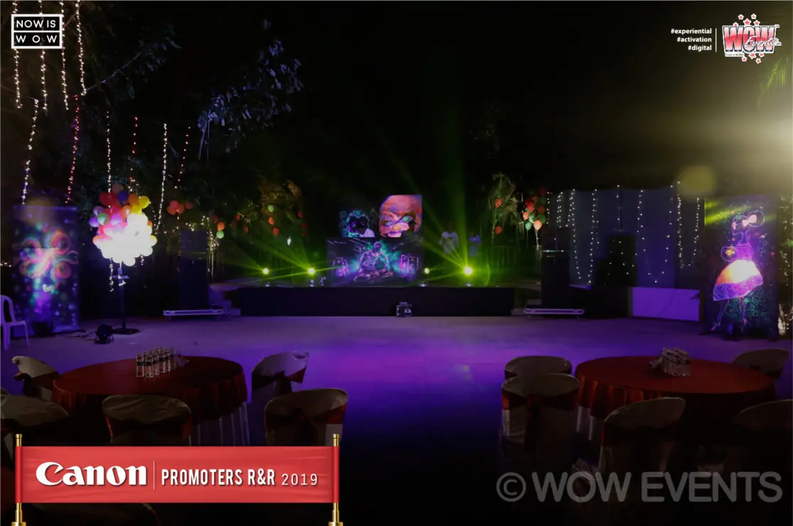 Poolside party venue lit at night in Goa