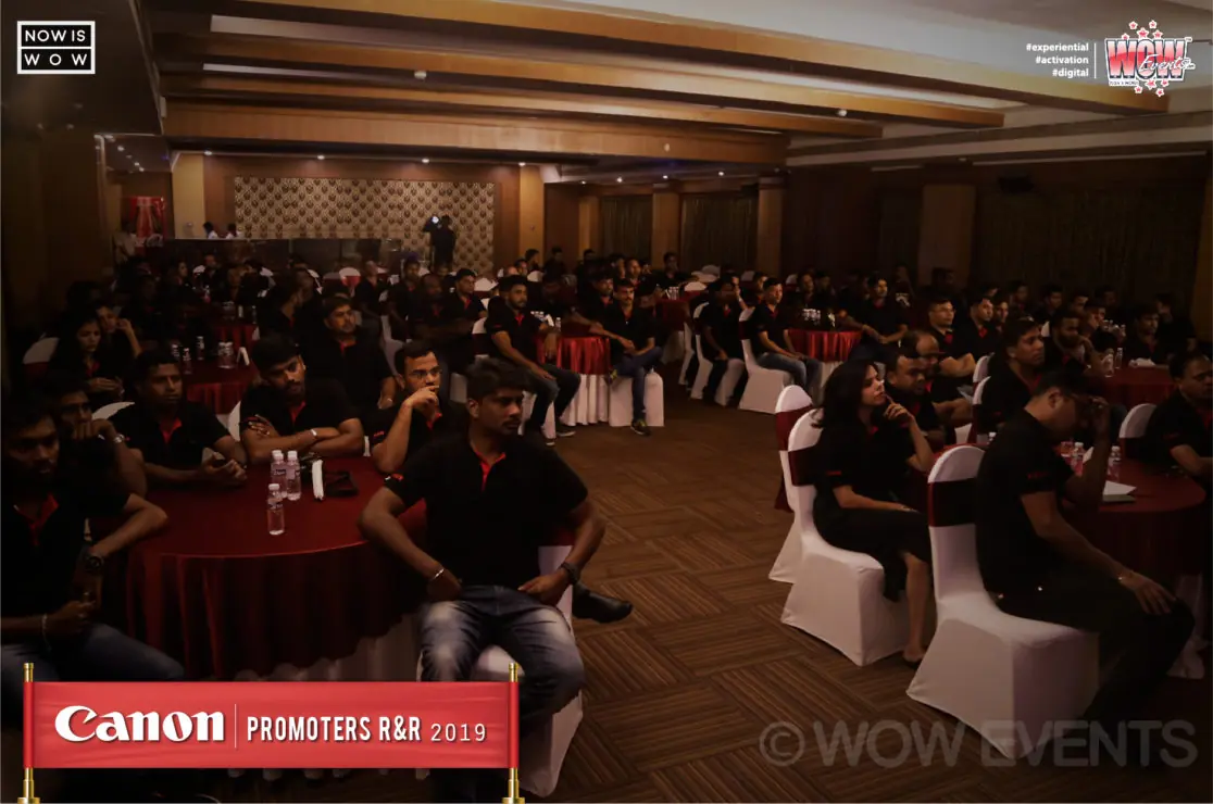 Canon promoters gathered in a banquet hall