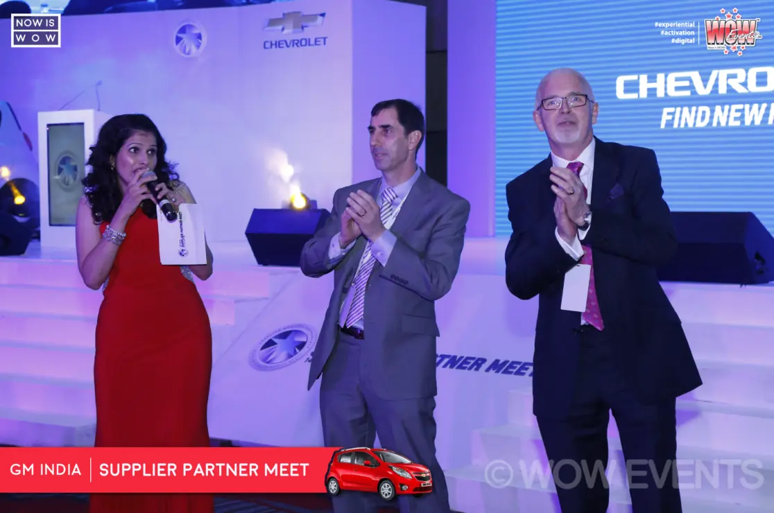 Chevrolet car displayed on stage at the GM India supplier meet