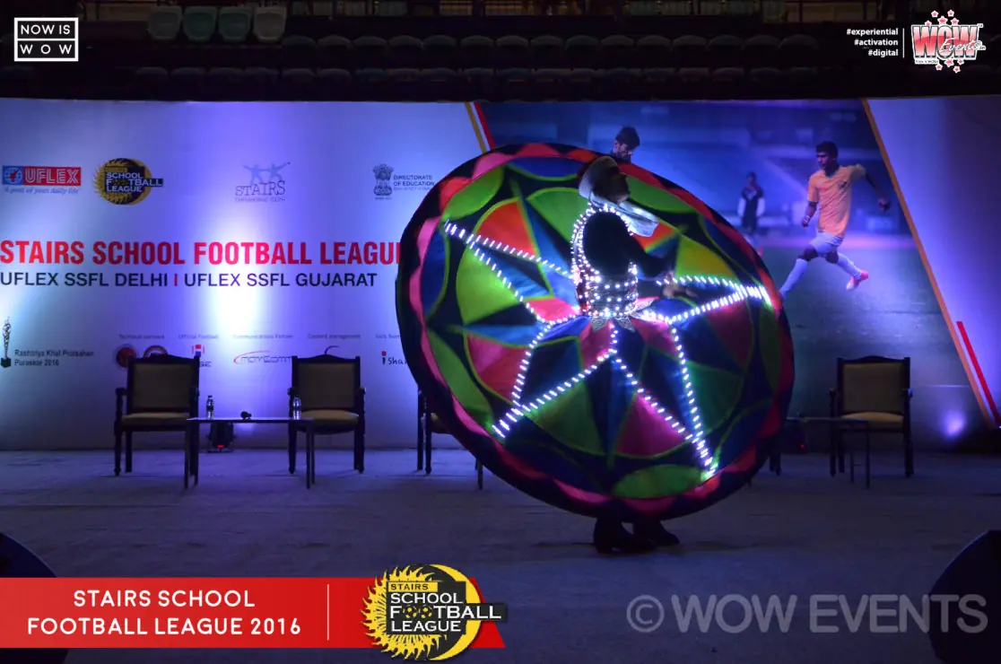 Stairs School Football League opening with LED wheel performer