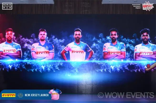 Rajasthan Royals players in pink on stage