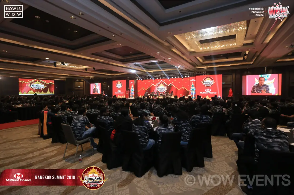 Muthoot Finance Bangkok Summit 2019 banquet hall with screens