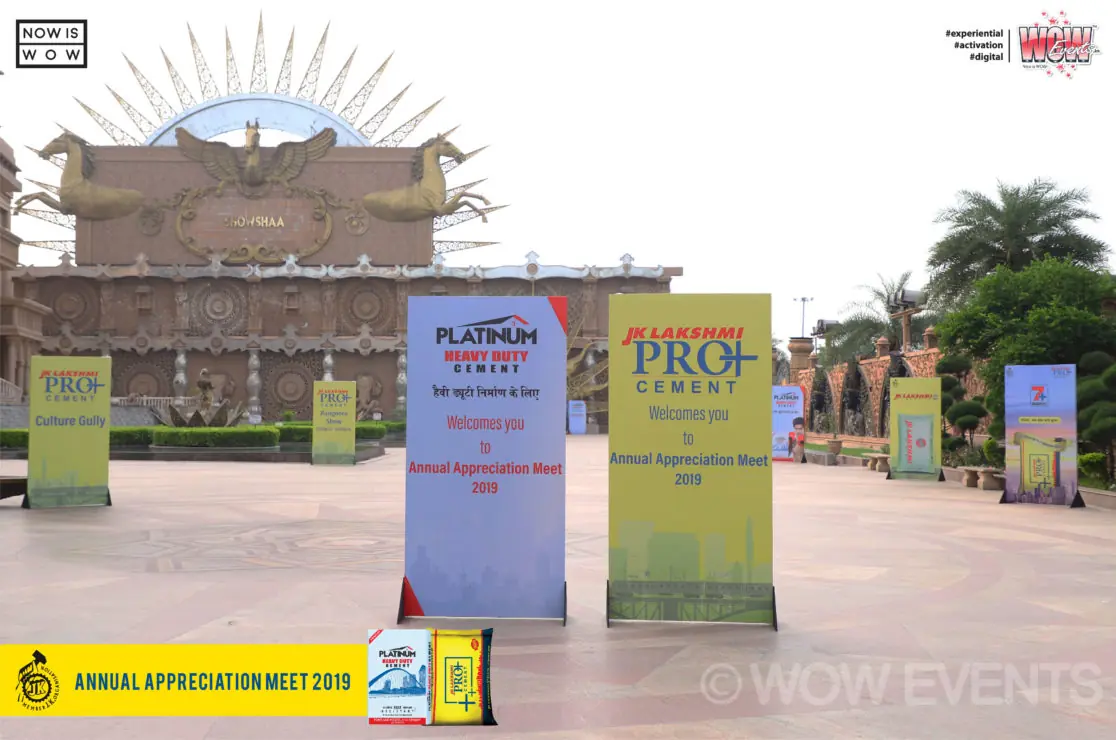 JK Lakshmi Cement signage outside a palace-style venue