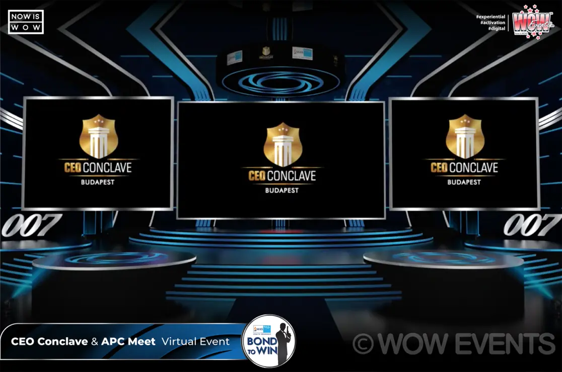 CEO Conclave virtual stage with three screens