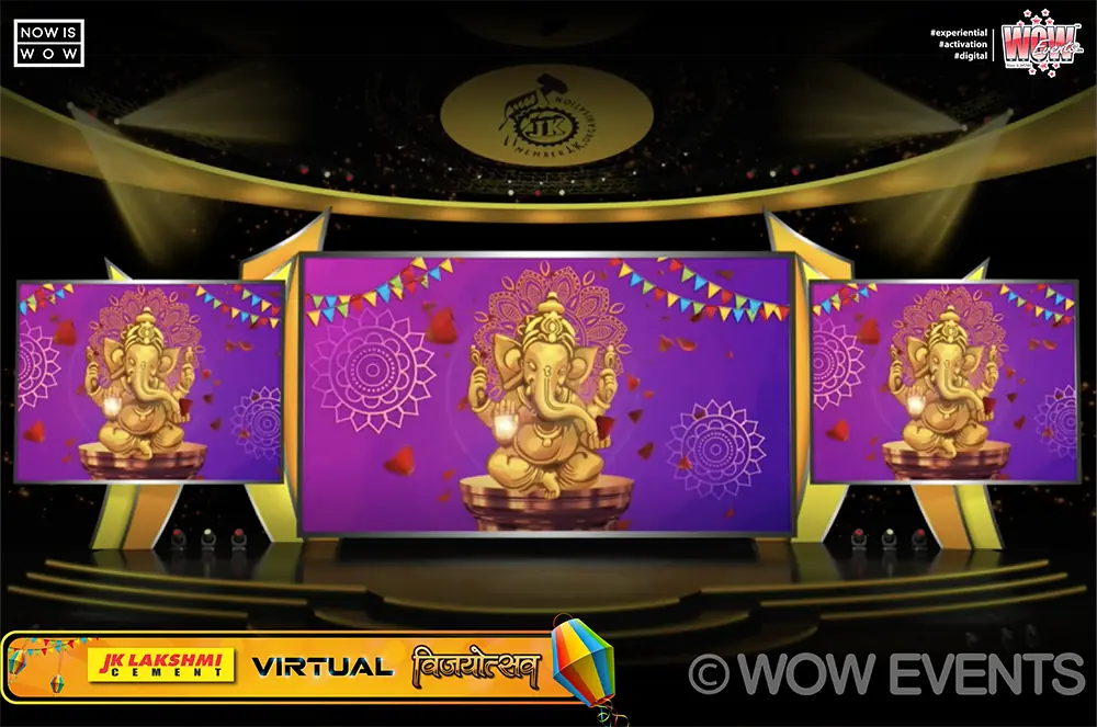 Virtual stage with a Ganesha graphic for the dealers meet