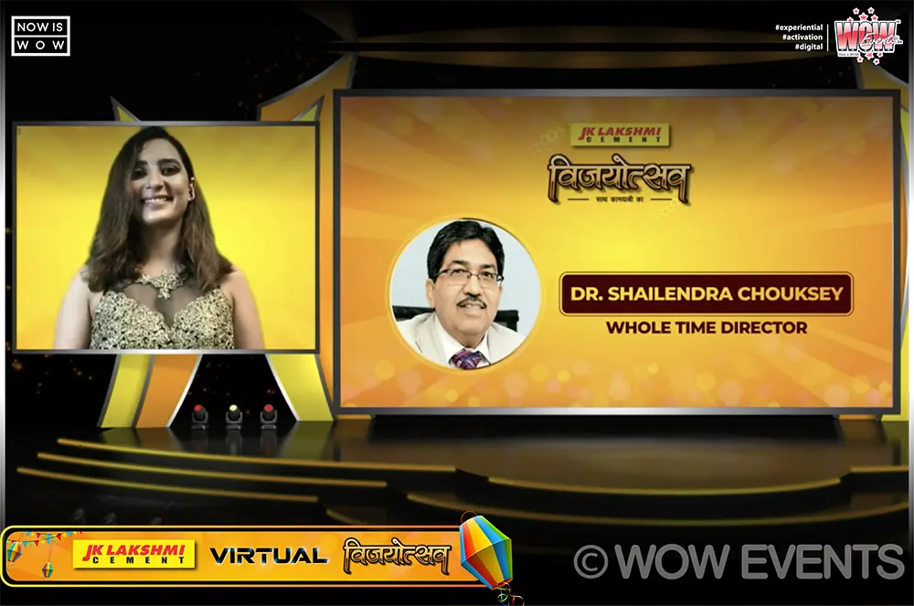Speaker on screen at the JK Lakshmi Cement virtual dealers meet