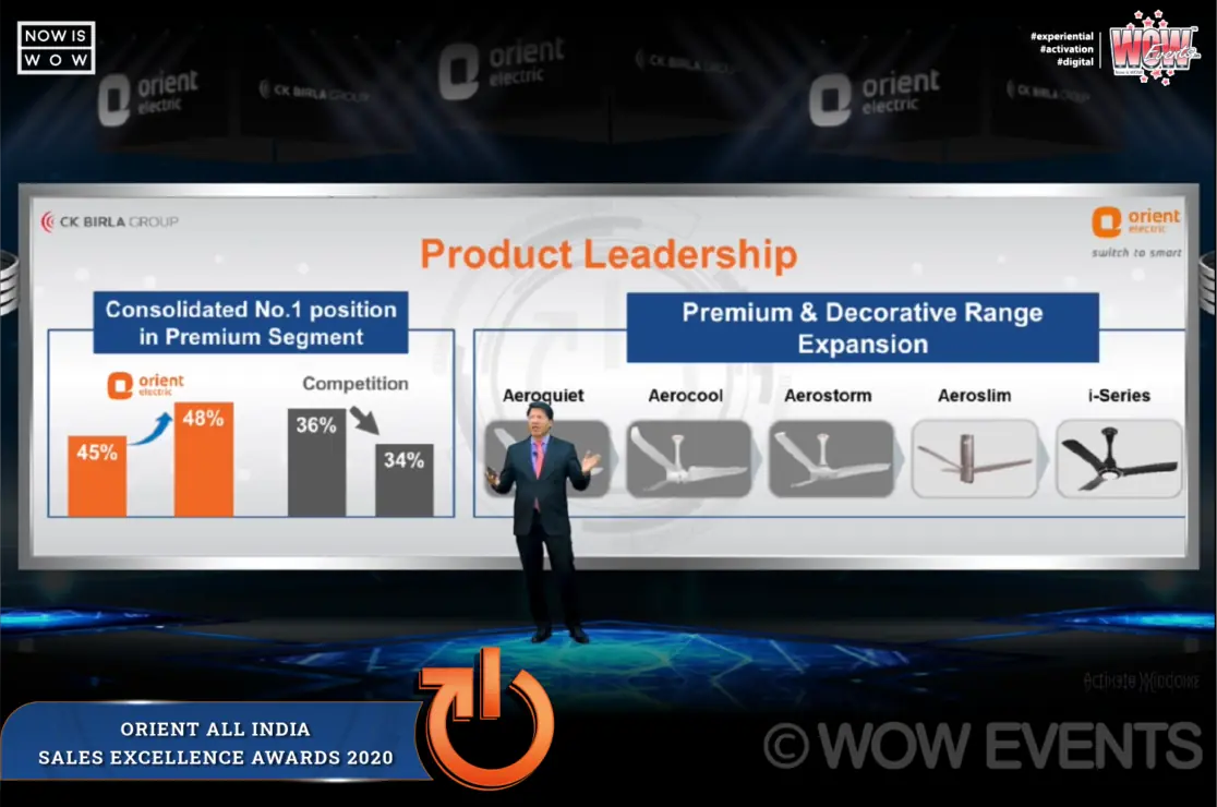 Product Leadership slide on the Orient Electric virtual stage