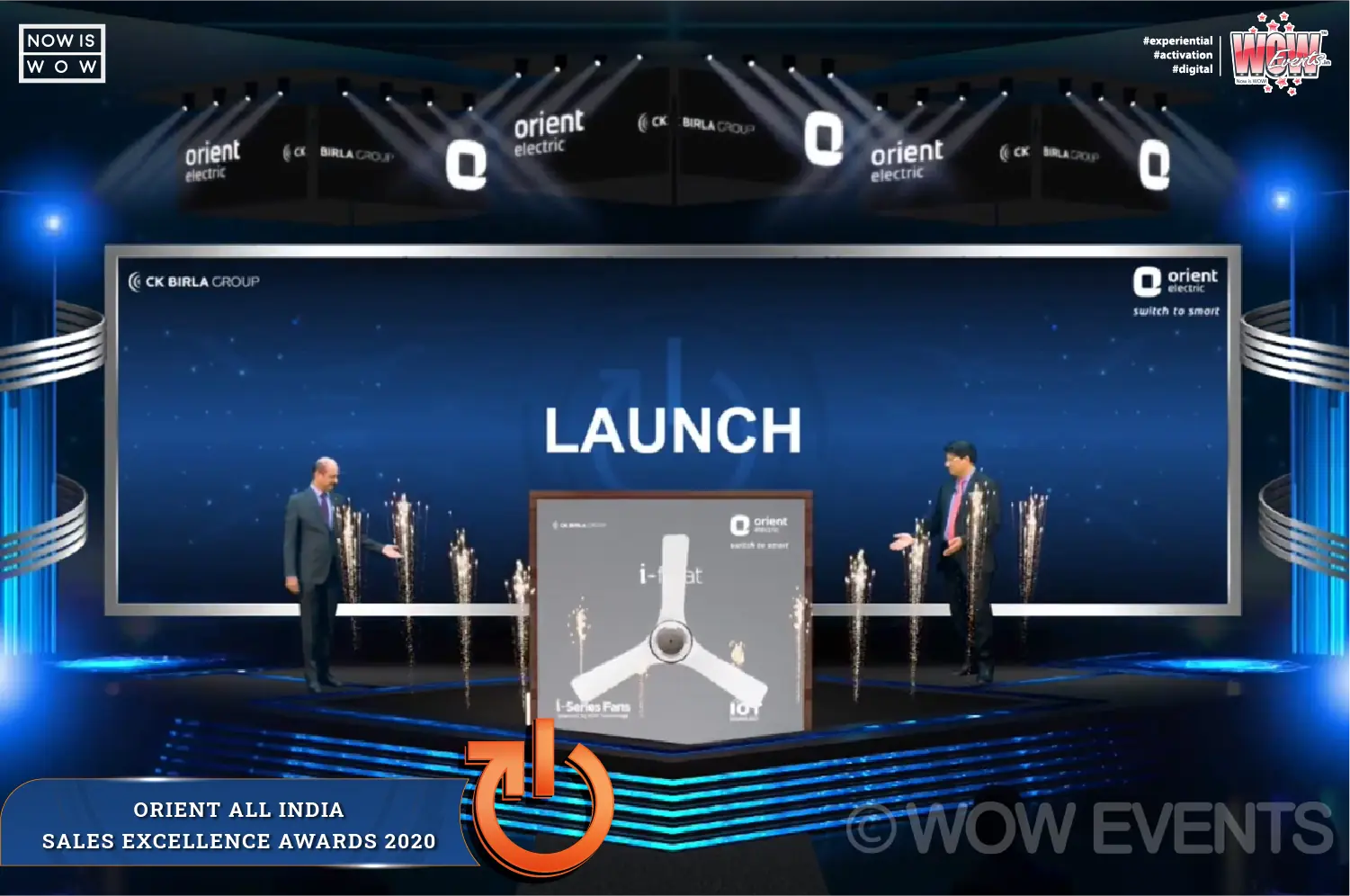 Orient Electric virtual launch stage with a fan on screen
