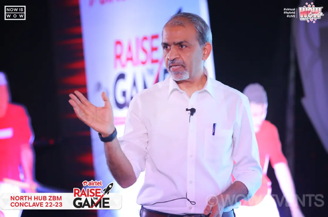 Speaker on the Airtel Raise the Game stage