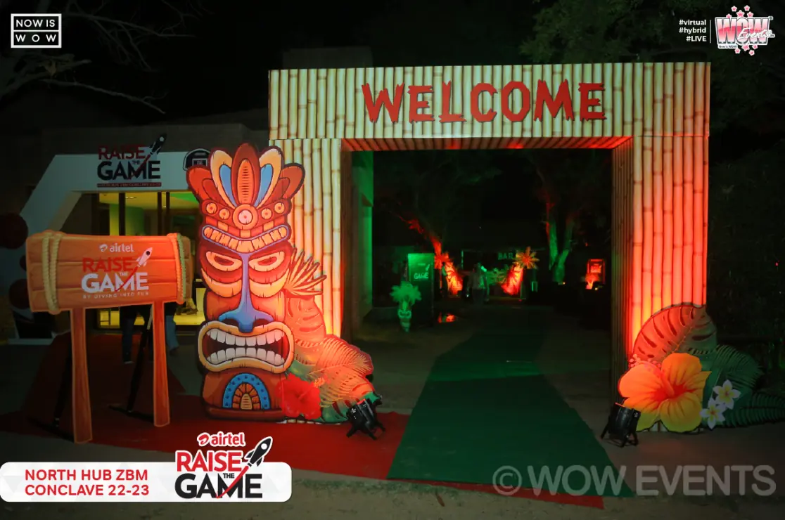 Tribal-themed welcome arch at the Airtel conclave