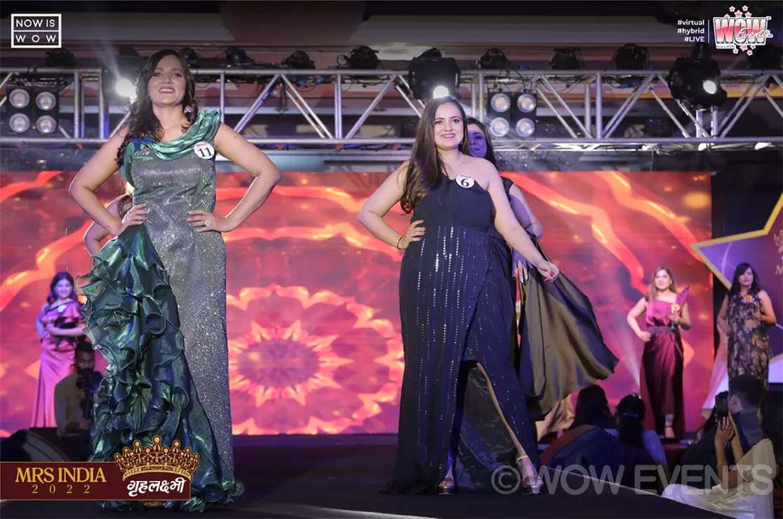 Contestants in gowns on the Grehlakshmi Mrs India 2022 ramp