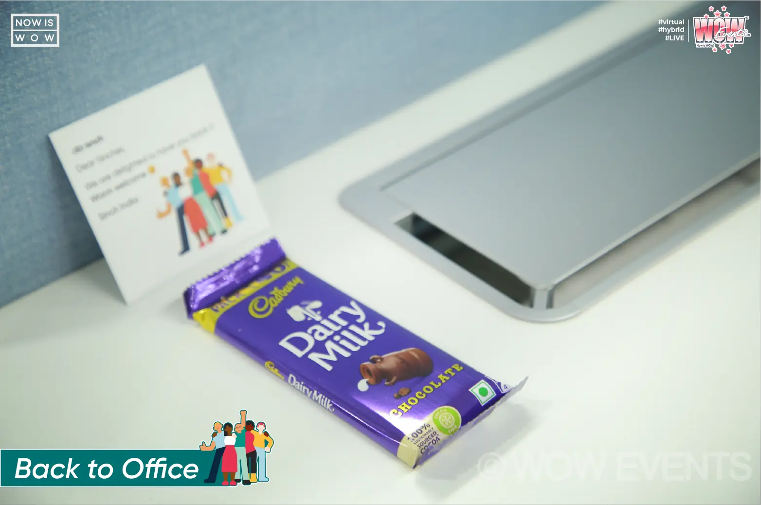 Back to Office welcome card with a chocolate bar