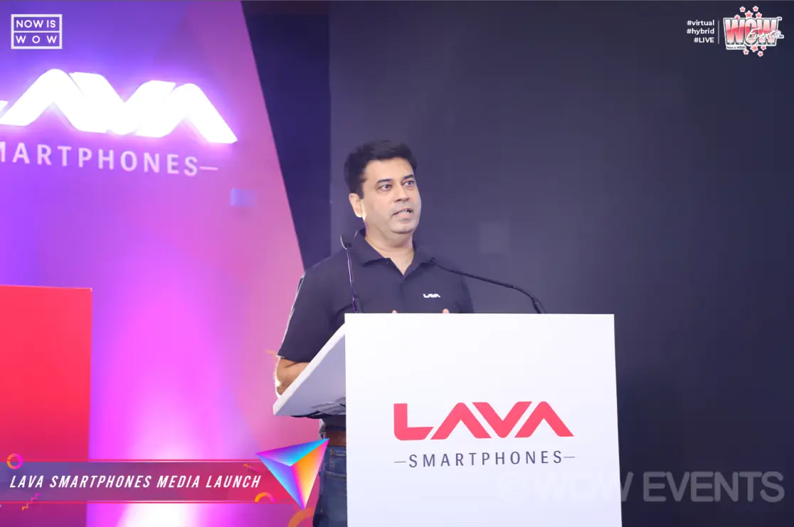 Lava executive speaking at a Lava Smartphones podium