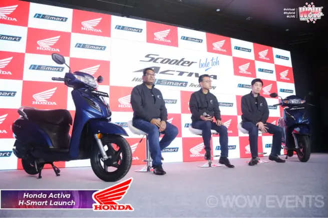 Honda Activa H-Smart launch with scooters on stage