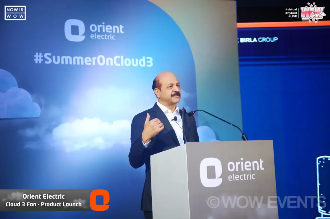 Orient Electric executive speaking at the Cloud 3 fan launch