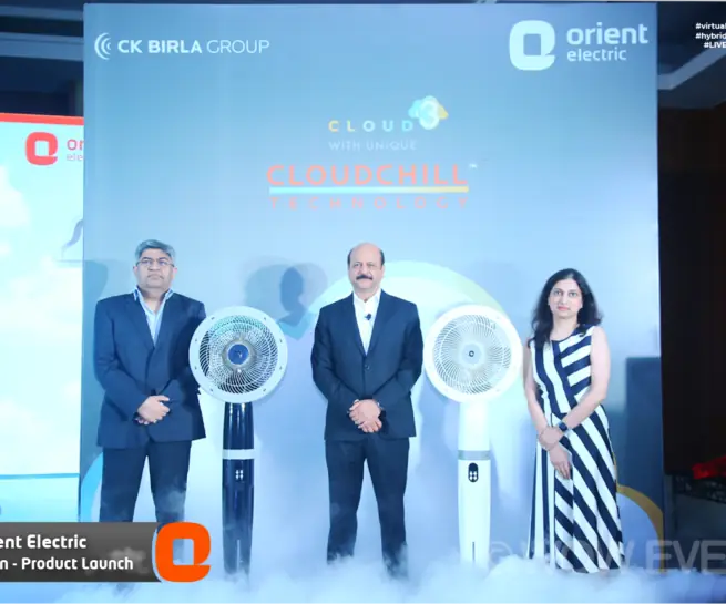 Orient Electric Cloud 3 fan launch presenters on stage