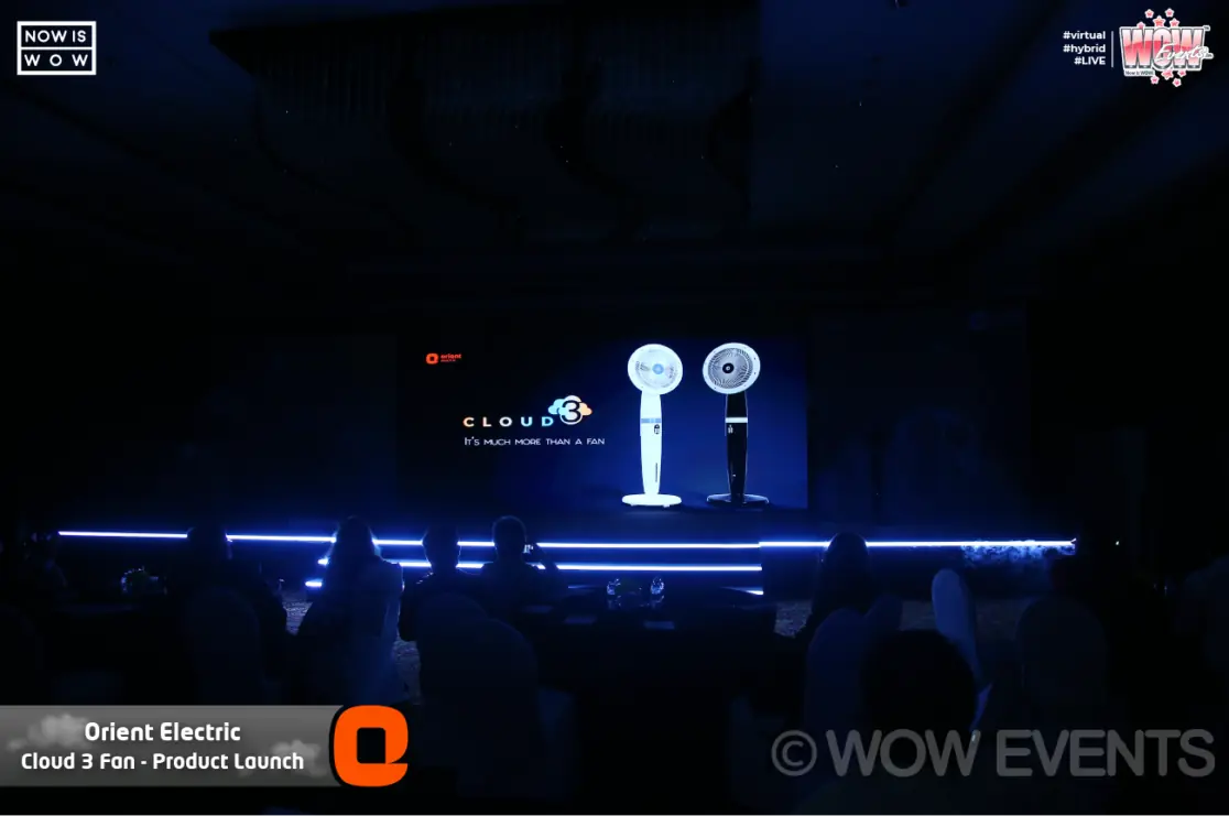 Cloud 3 fans revealed on a dark stage at the Orient Electric launch
