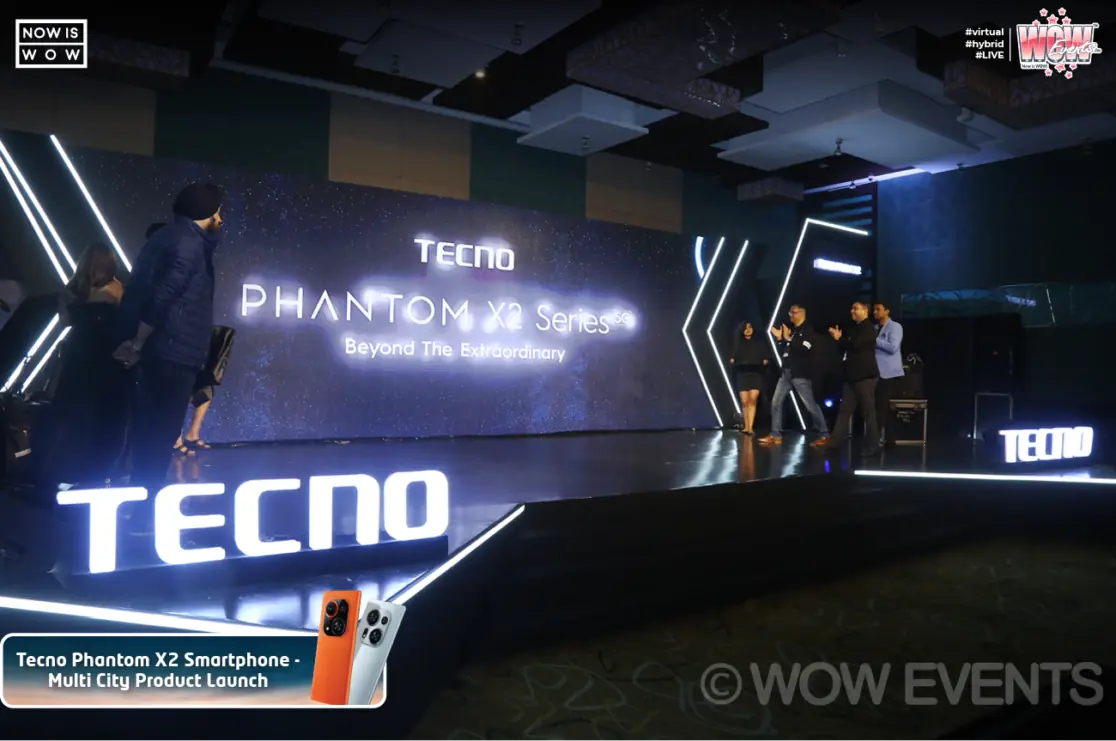 Tecno Phantom X2 launch stage with presenters