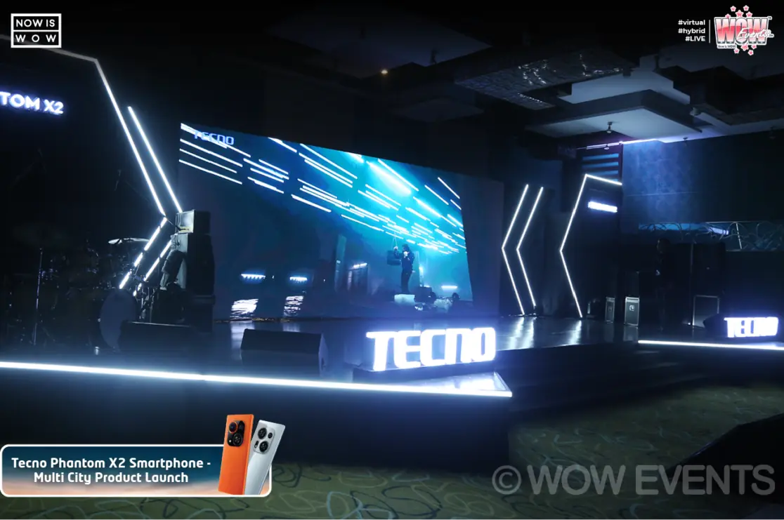 Tecno Phantom X2 launch stage with blue LED lines