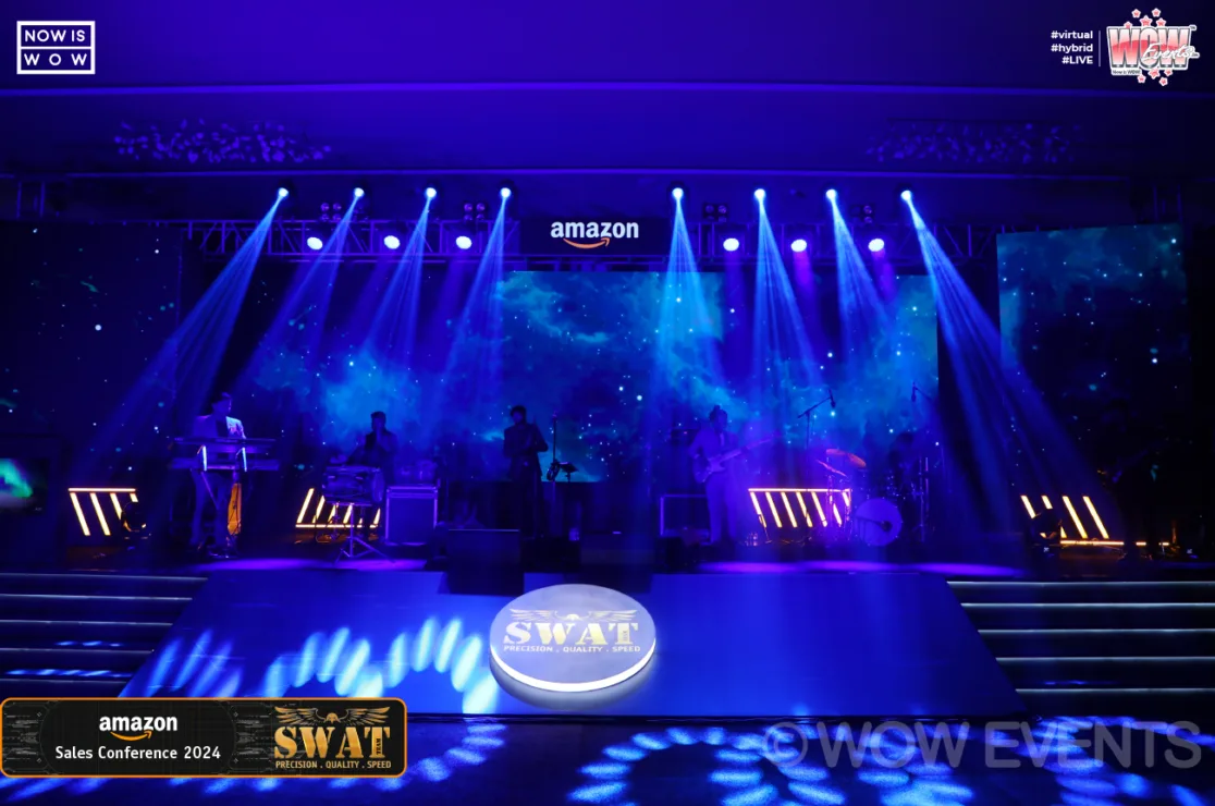 Amazon Sales Conference 2024 stage with blue beam lights