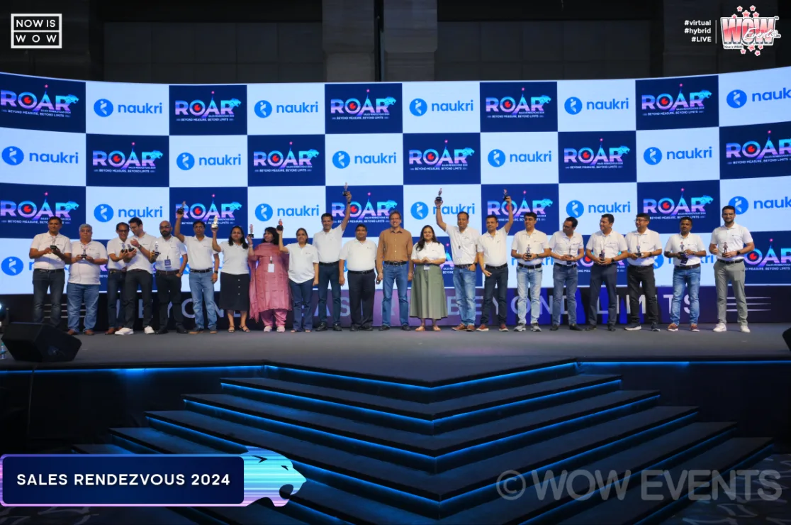 Naukri team group photo on stage at ROAR 2024