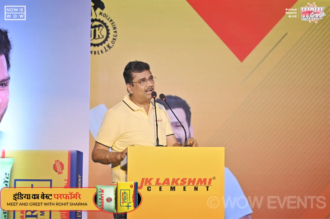 JK Lakshmi Cement executive speaking at the meet and greet in Jaipur