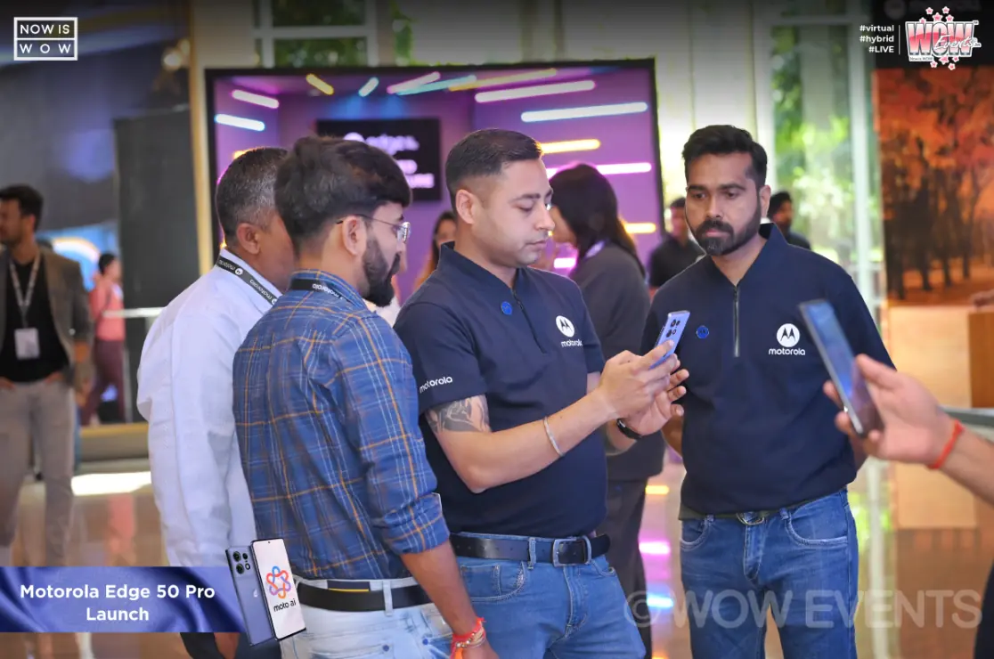 Guests trying Motorola phones at the Edge 50 Pro launch