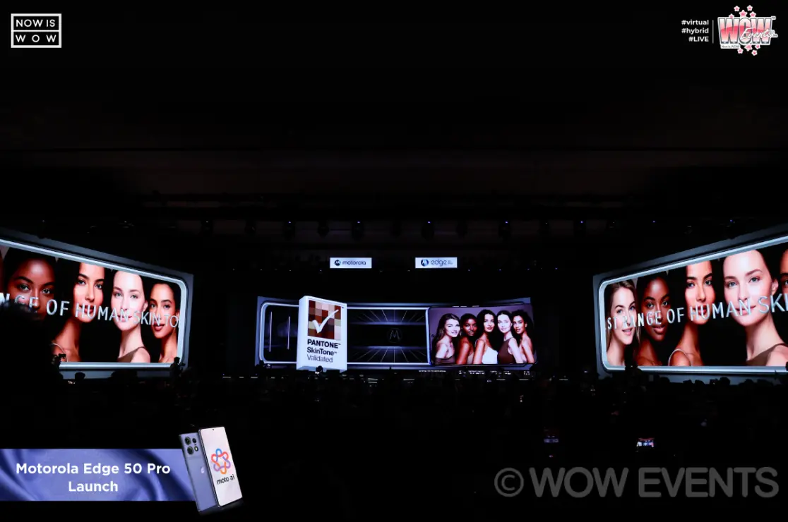 Motorola Edge 50 Pro launch screens showing portrait photos