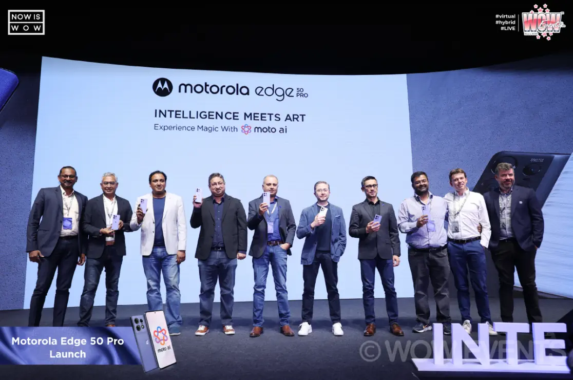Motorola executives on stage at the Edge 50 Pro launch