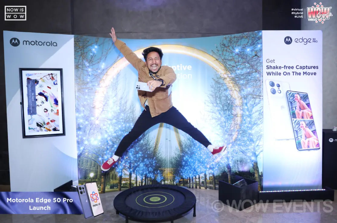 Guest jumping at the Motorola Edge 50 Pro photo zone