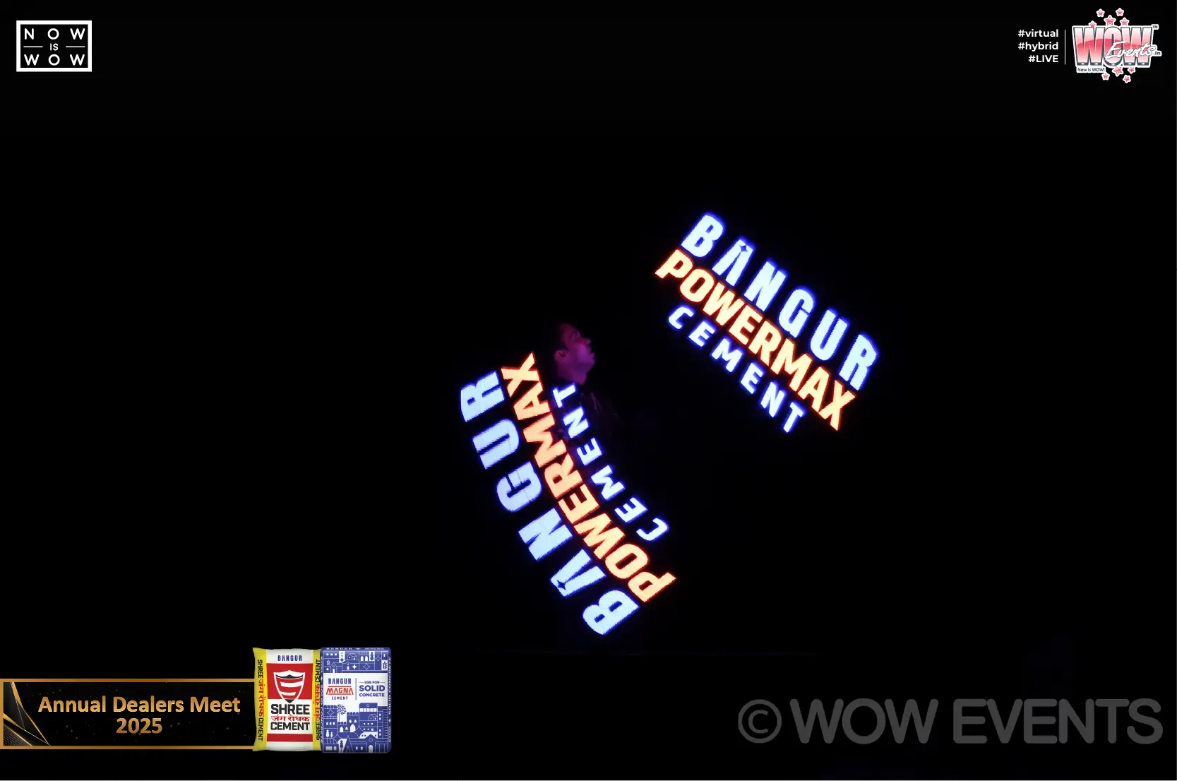 Illuminated Bangur Powermax Cement sign in the dark