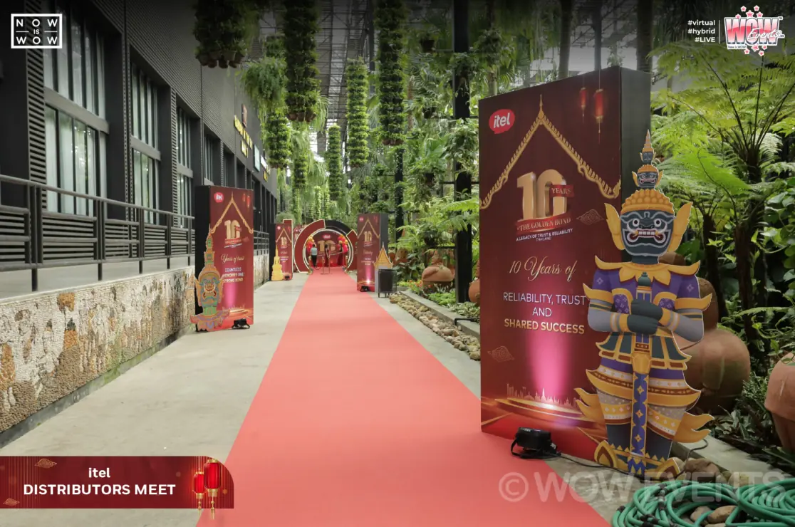 itel 10th anniversary red carpet entrance with decor