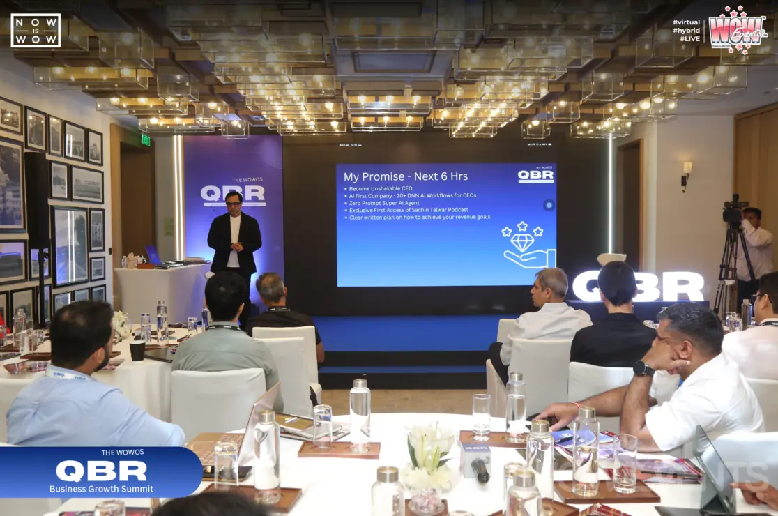 QBR business conference presentation on stage screen