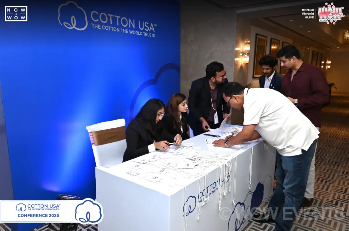 Registration desk at the Cotton USA seminar in Ahmedabad