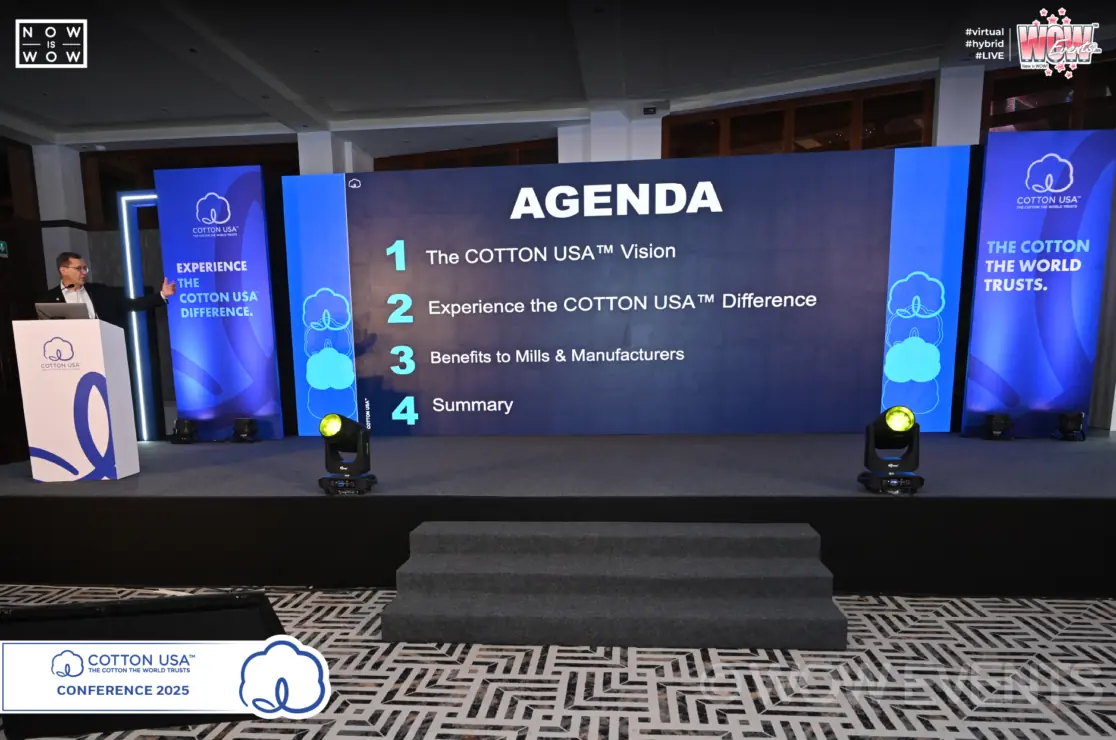 Cotton USA seminar stage with agenda screen