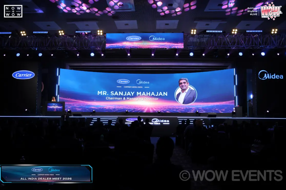 Carrier Midea India dealer meet stage with speaker on screen