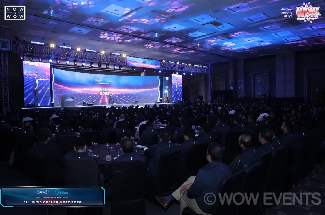 Carrier Midea India dealer meet hall with wide LED stage