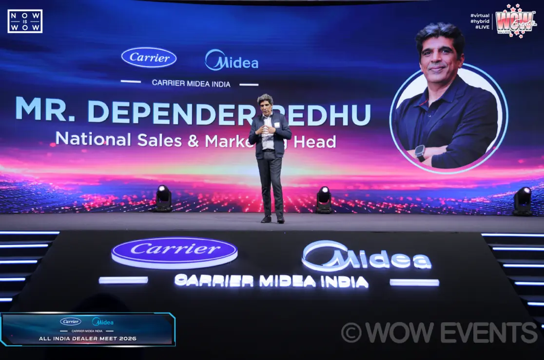 Carrier Midea India sales head speaking on stage