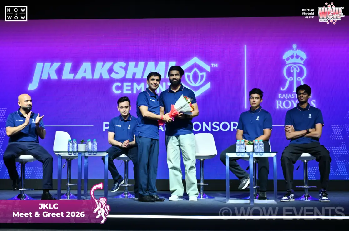 Cricketers on stage at JK Lakshmi Cement meet and greet in Jaipur