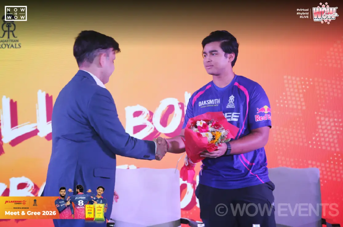 Cricketer welcomed with a bouquet at JK Lakshmi Cement meet and greet
