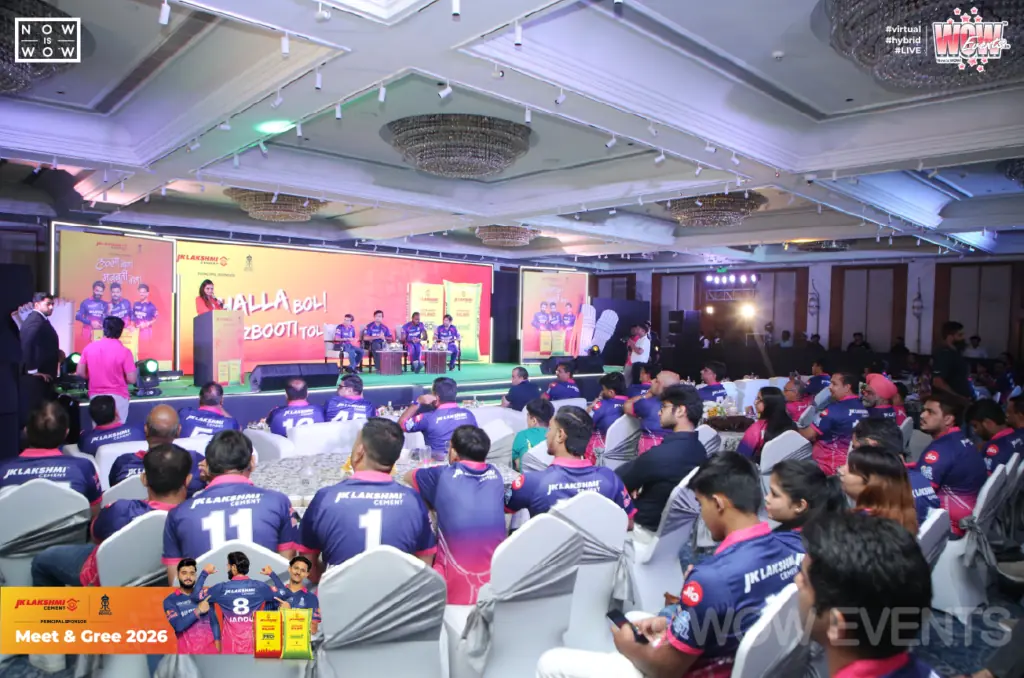 JK Lakshmi Cement meet and greet hall with cricketers on stage